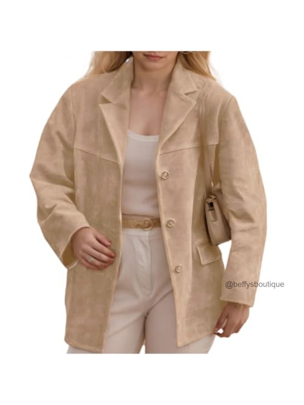 Faux Suede Blazer Oversized Button Down Jacket Notch Lapel Pockets